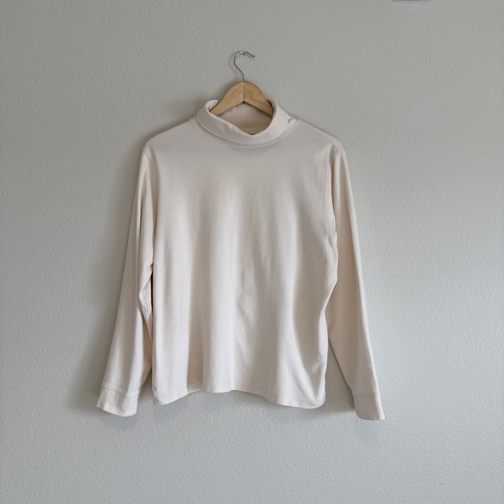 LL Bean Turtleneck Pullover‎ Women XL Cream Long Sleeve Basic 100% Cotton